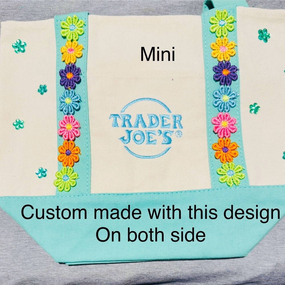 Trader Joe's Mini Canvas Tote - Turquoise green